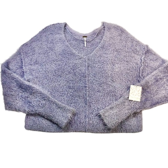 Free People NWT Icing V Pullover Boucle Knit Fuzzy Detail Falling Star Sweater S - Picture 3 of 10